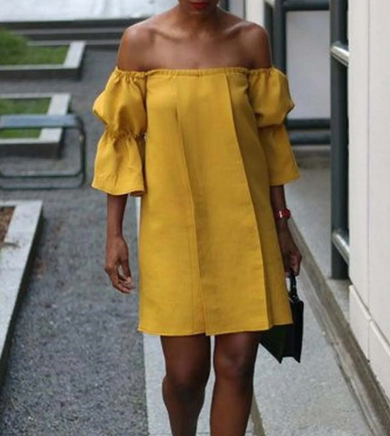 Elegante mini abito con scollo a barchetta estivo casual 34 manica svasata abito da festa solido gilet da donna allentato