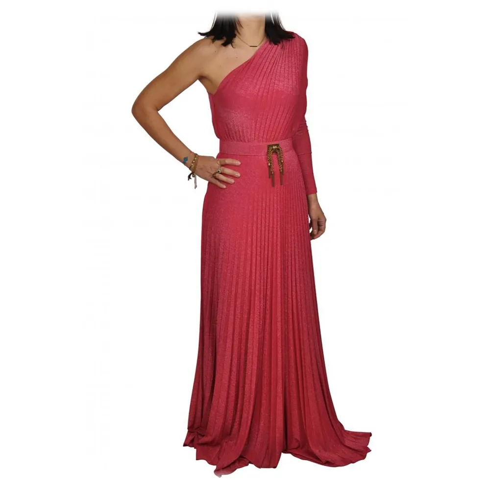 Elisabetta Franchi - Vestito Lungo Monospalla con Manica Lunga - Fuxia - Abito - Made in Italy - Luxury Exclusive Collection