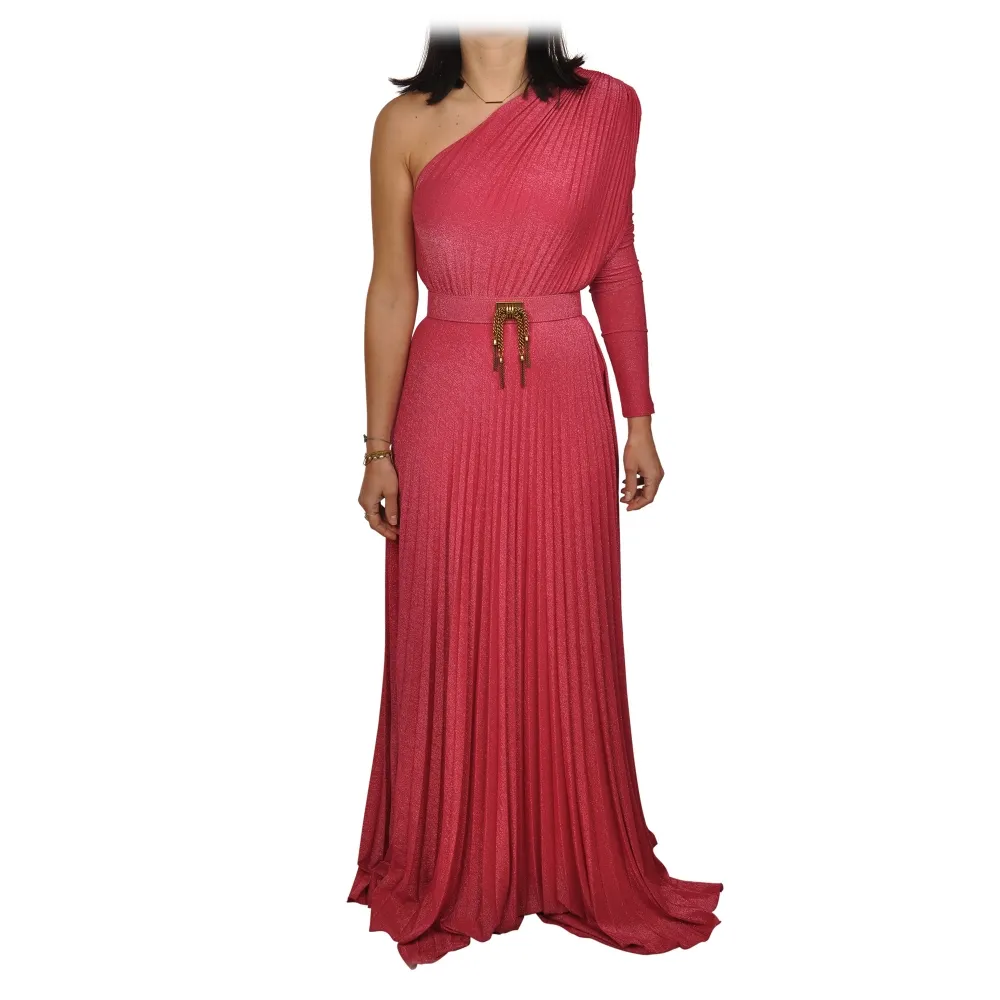 Elisabetta Franchi - Vestito Lungo Monospalla con Manica Lunga - Fuxia - Abito - Made in Italy - Luxury Exclusive Collection