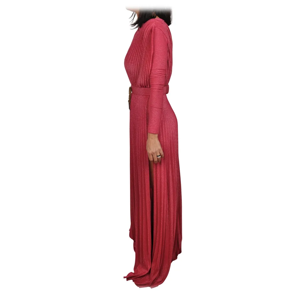 Elisabetta Franchi - Vestito Lungo Monospalla con Manica Lunga - Fuxia - Abito - Made in Italy - Luxury Exclusive Collection