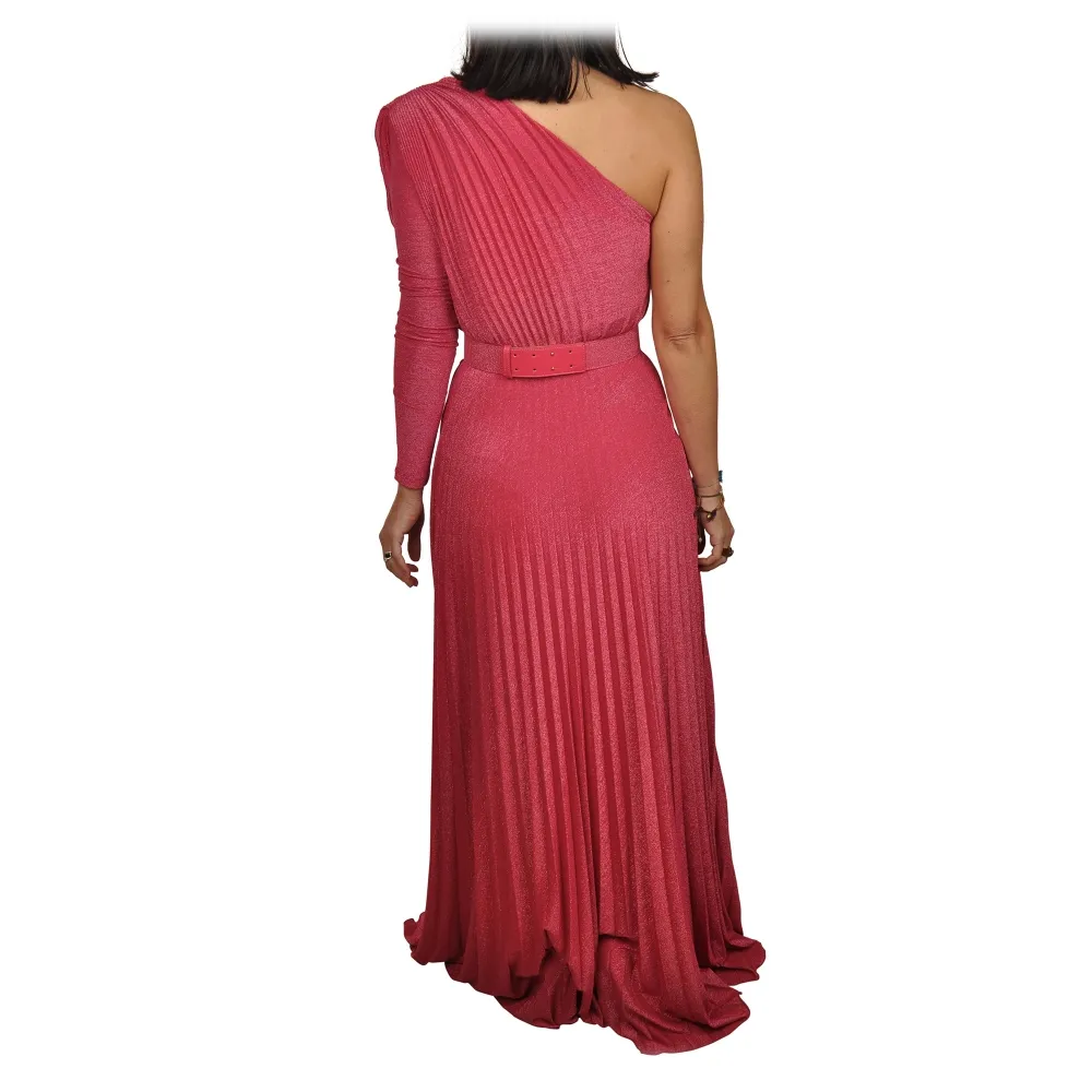 Elisabetta Franchi - Vestito Lungo Monospalla con Manica Lunga - Fuxia - Abito - Made in Italy - Luxury Exclusive Collection