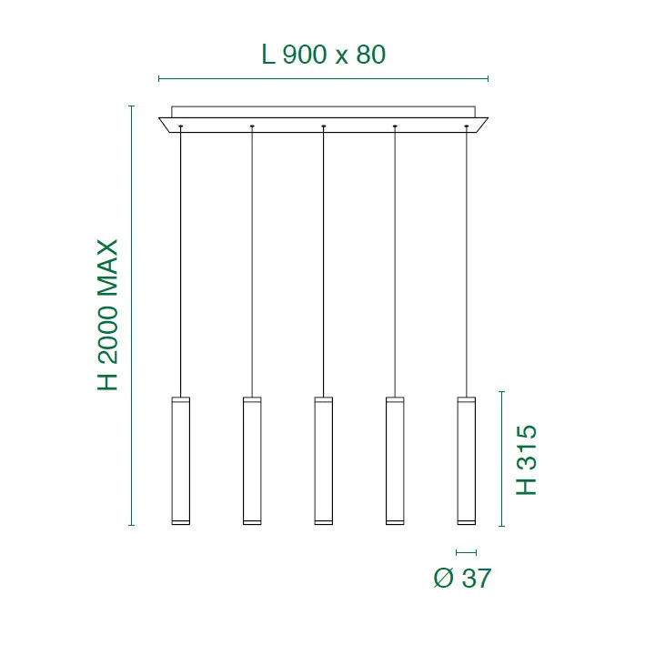Fabas Luce  Lampada a sospensione a LED con 5 diffusori dalle linee moderne ed eleganti Prado - 33W - 3000k Luce Calda