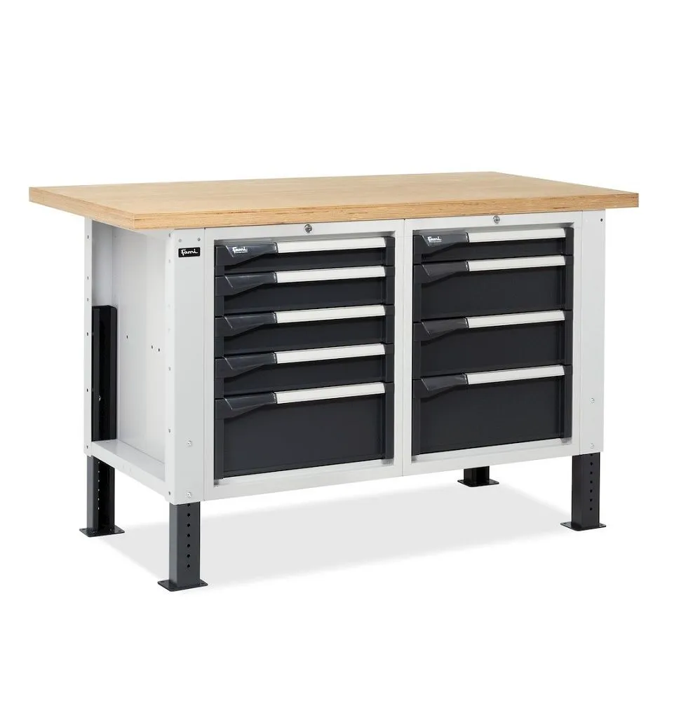 Fami MASTERBR1503 Banco da lavoro WORK MASTER regolabile in altezza con 1 armadio a 4 cassetti e e 1 armadio a 5 cassetti