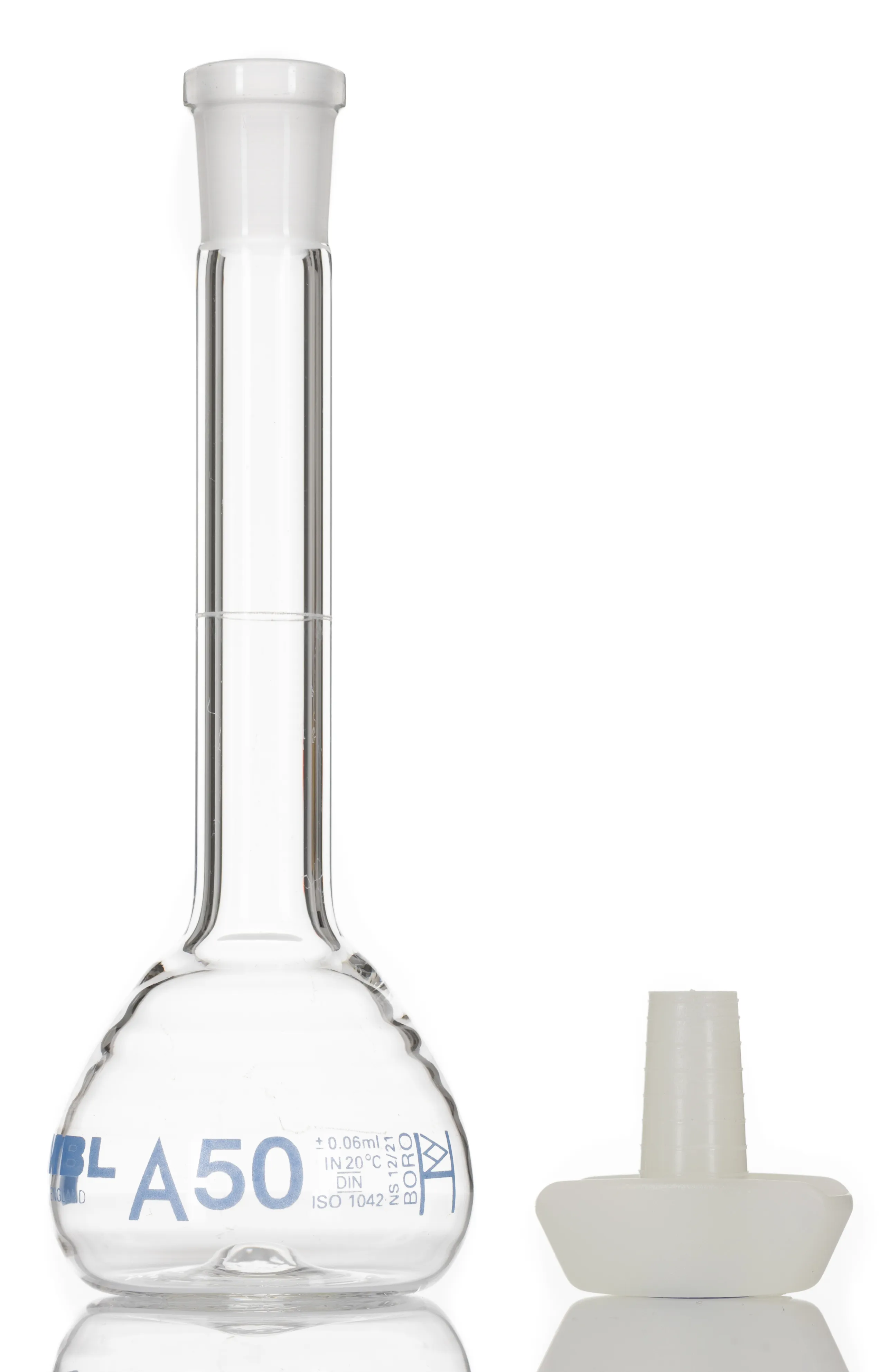 Flacone volumetrico graduato a Collo stretto RS PRO, in Vetro borosilicato, 50ml