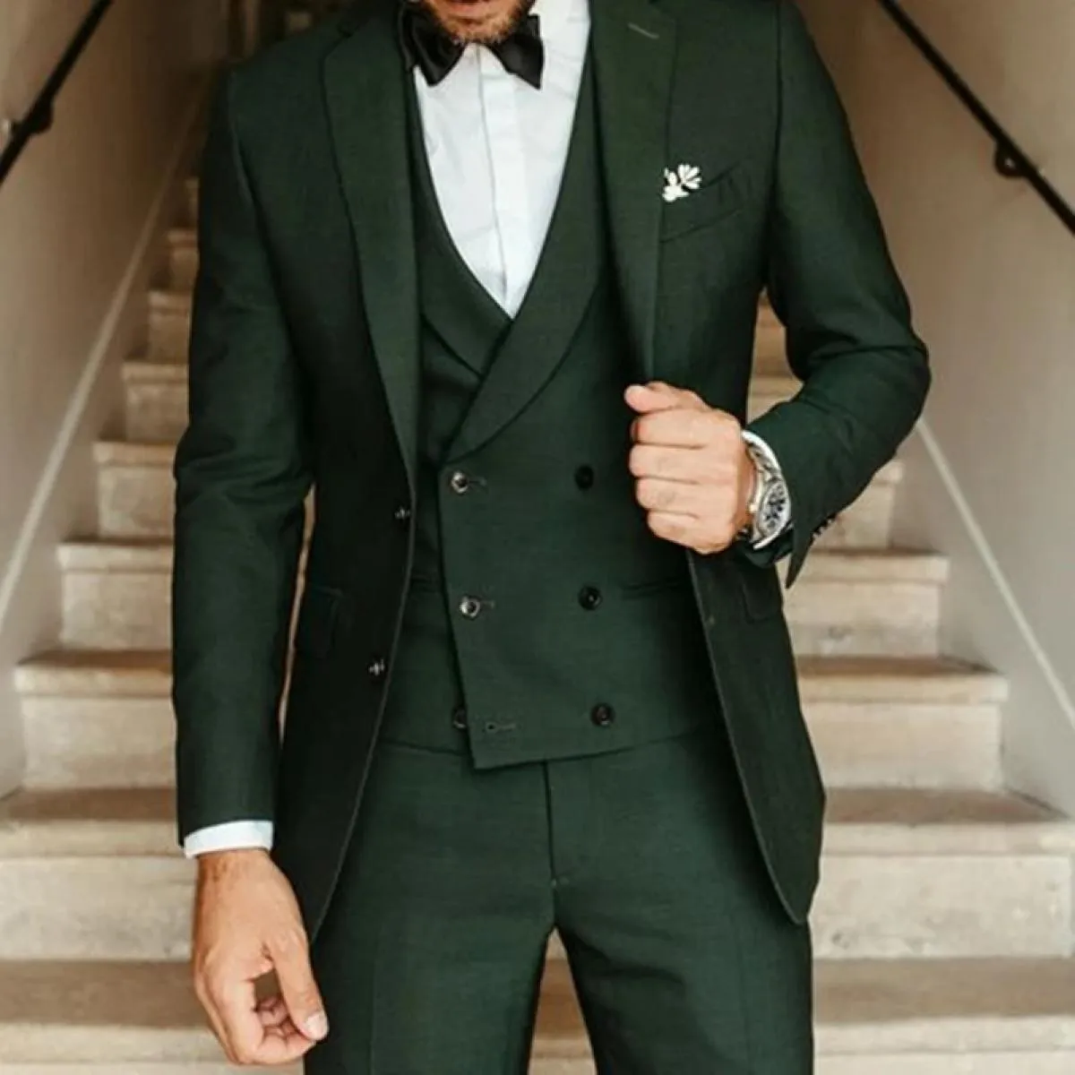 Giacca + gilet + pantaloni Abito da uomo verde personalizzato su misura Slim Fit Groomsmen per abito da sposa Cena Beach Party S