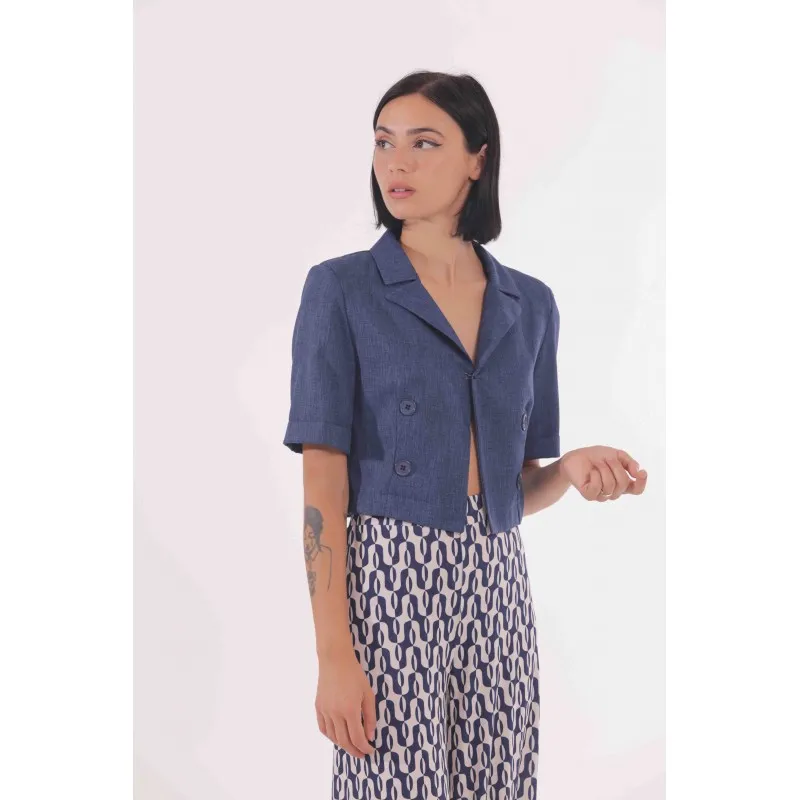 GIACCA CROPPED 3/4 FIAMMATO BLU