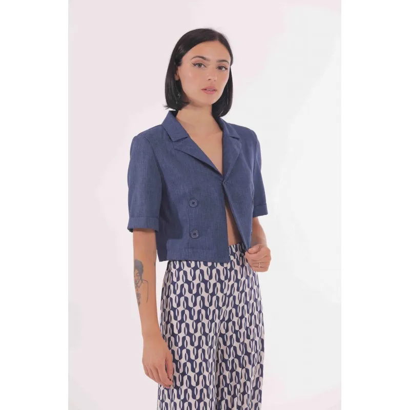 GIACCA CROPPED 3/4 FIAMMATO BLU