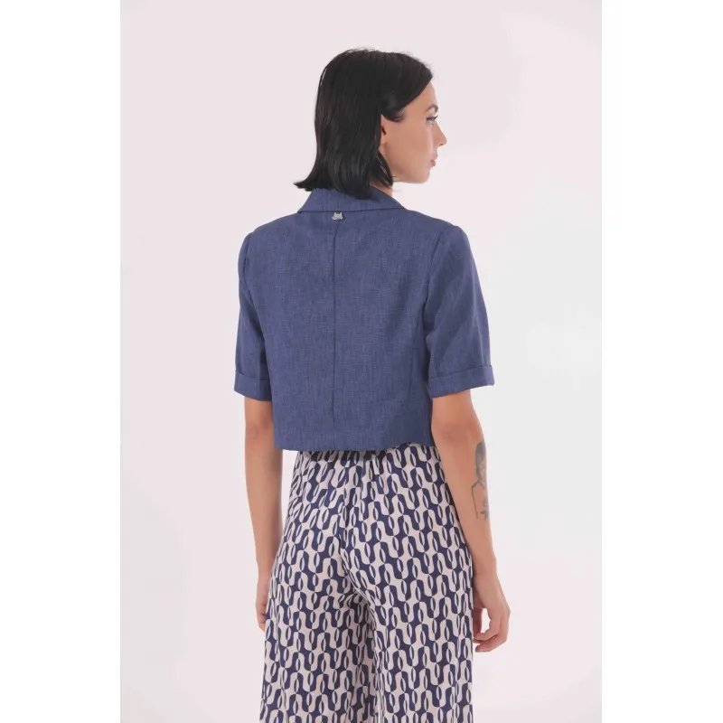 GIACCA CROPPED 3/4 FIAMMATO BLU