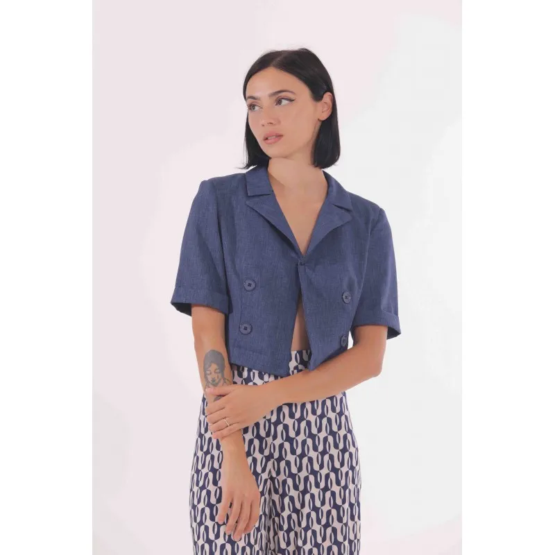 GIACCA CROPPED 3/4 FIAMMATO BLU