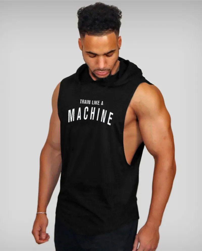 Gilet da corsa con cappuccio da uomo Abbigliamento da palestra Felpe con cappuccio in cotone Felpe fitness Bodybuilding Canotta