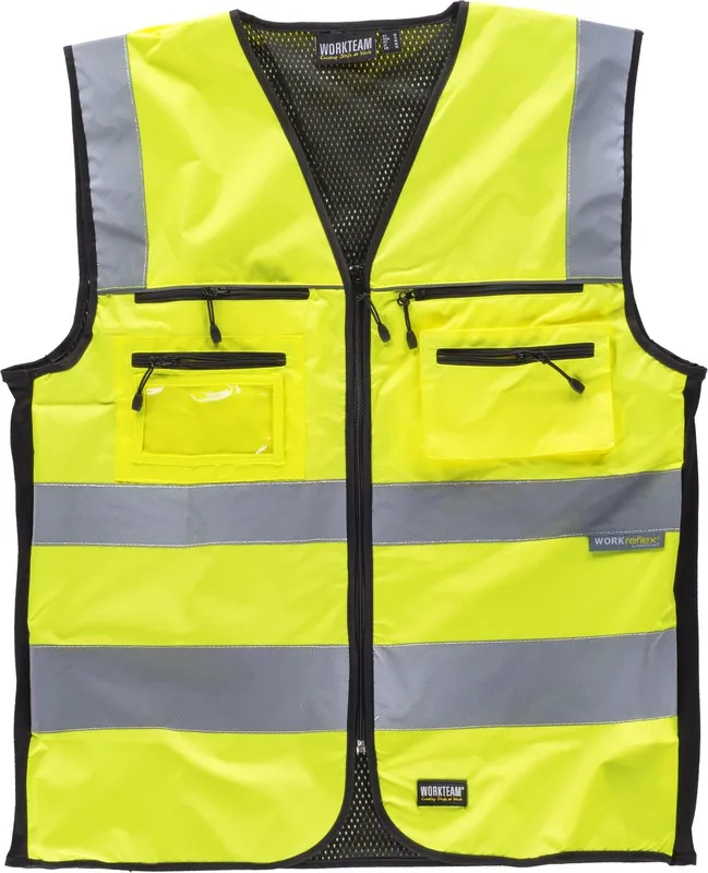 Gilet multitasche ad alta visibilità Nastri riflettenti di diverse dimensioni EN ISO 20471: 2013 Giallo AV Nero