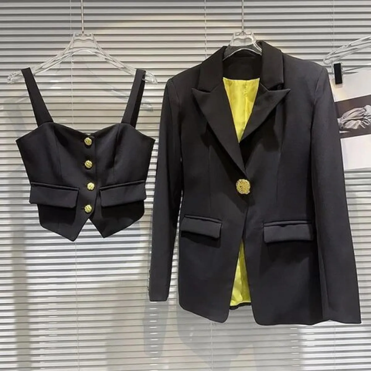 High Street Newest Autunno Inverno 2023 Giacca firmata da donna Blazer con un bottone Gilet con bretelle Set di due pezzi