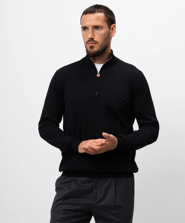Kiton Maglia nera in cashmere e seta UMK1372