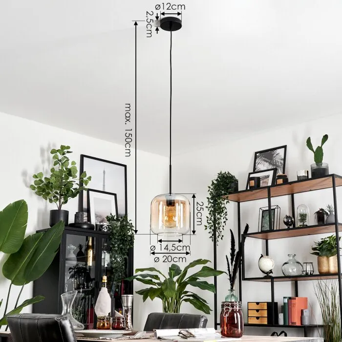 Lauden Lampadario a sospensione Vetro 20cm Ambrato, Chiaro, 1-Luce