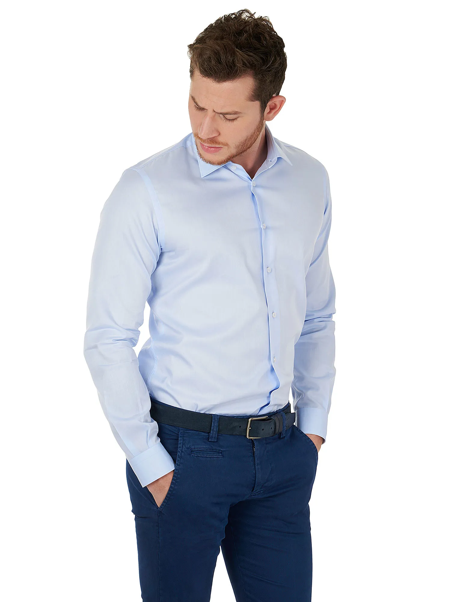 Light-blue Twill double twisted yarn shirt