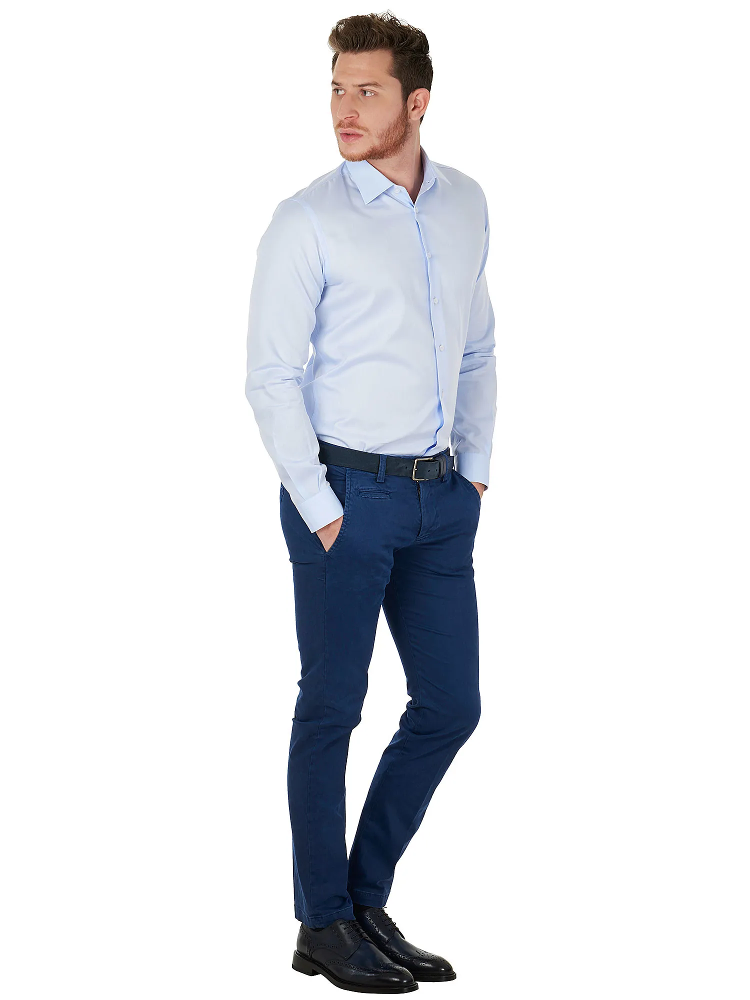 Light-blue Twill double twisted yarn shirt