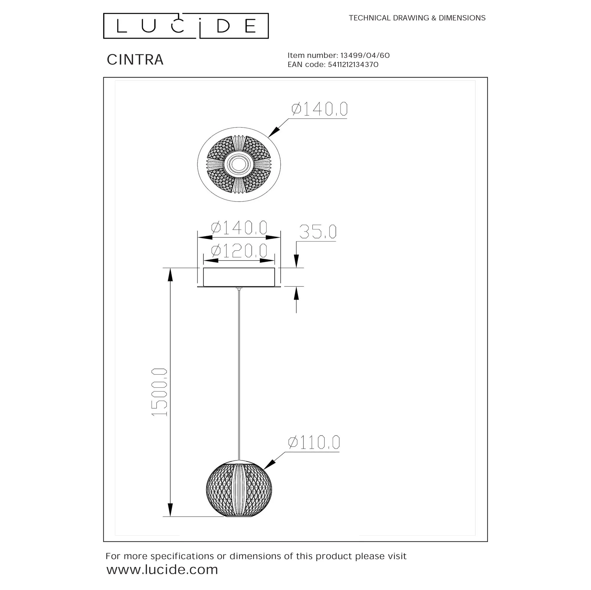 Lucide  Lampada a sospensione con diffusore in vetro a LED dal design moderno Cintra - 6W - 2700k Luce Calda