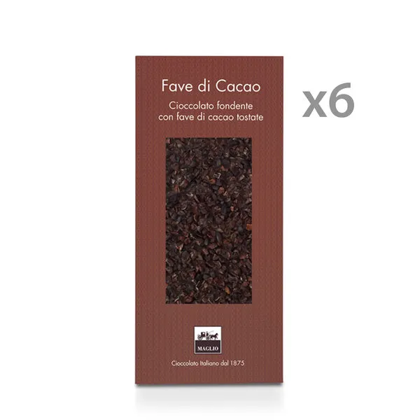 Maglio Arte Dolciaria 6 tavolette - Cioccolato Fondente con Fave di Cacao 95 gr