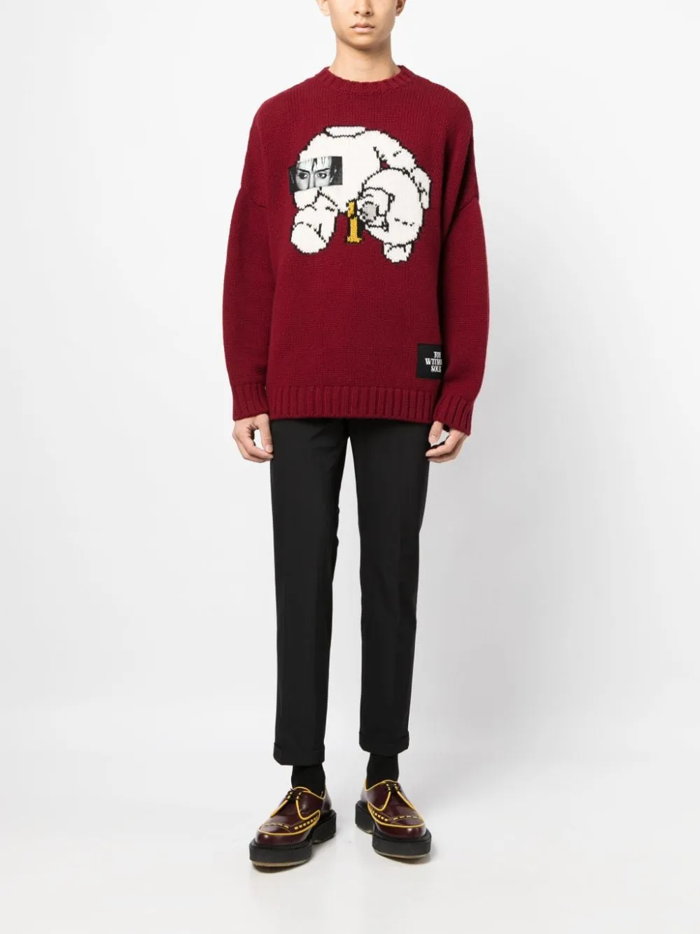 Maglione con intarsio in rosso - uomo