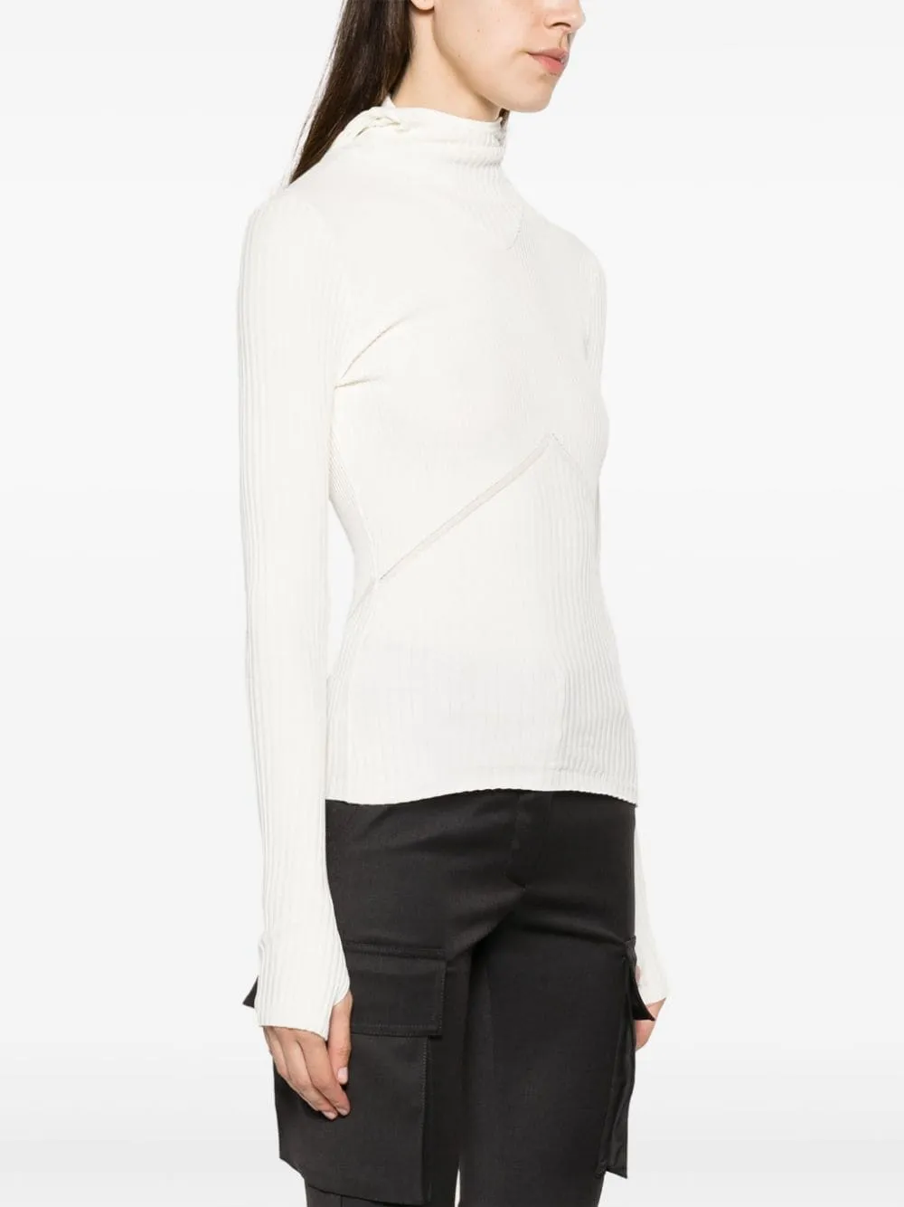 Maglione con passamontagna in bianco - donna