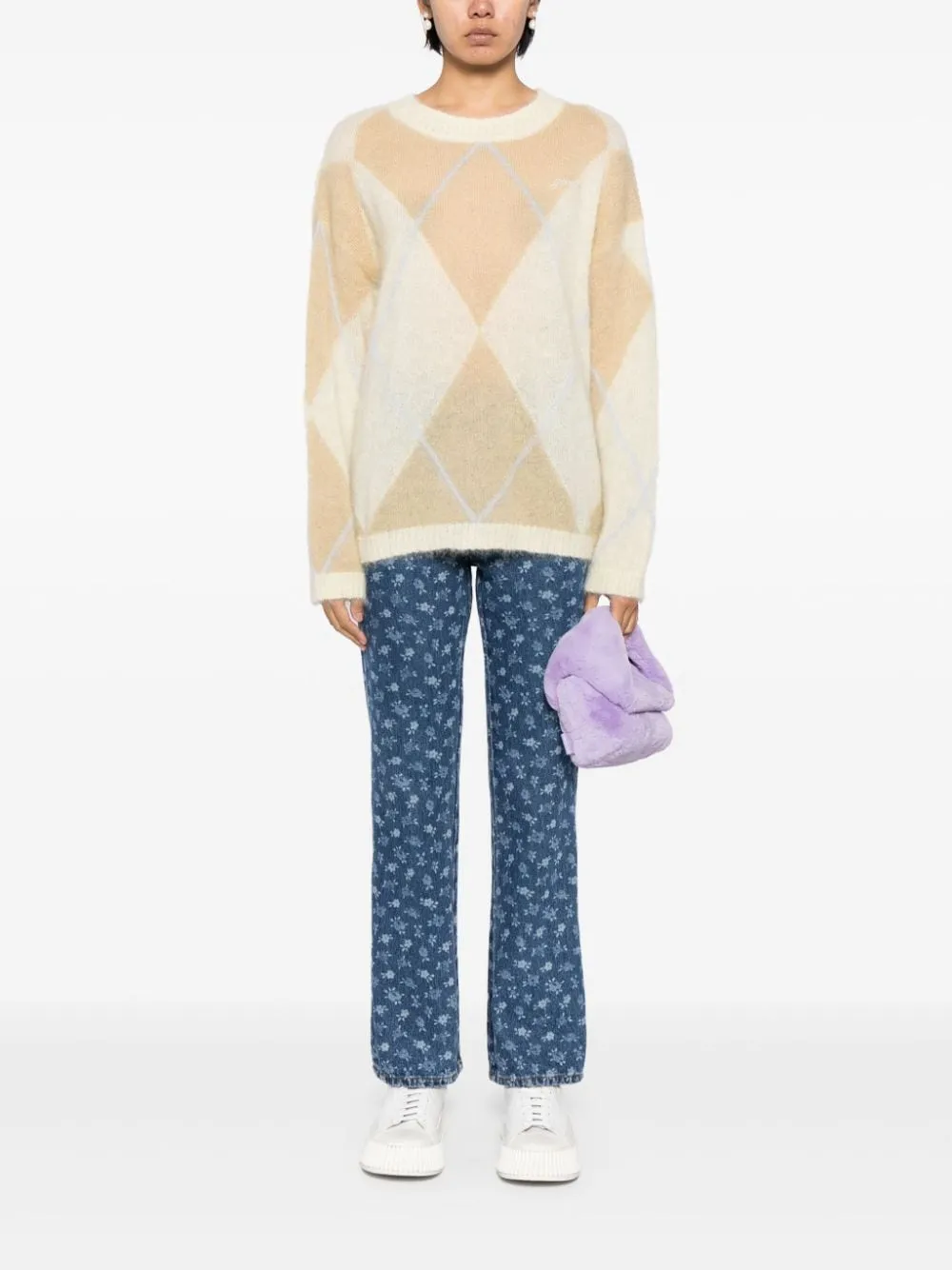 Maglione in mohair con ricamo in rosa chiaro Ganni - donna