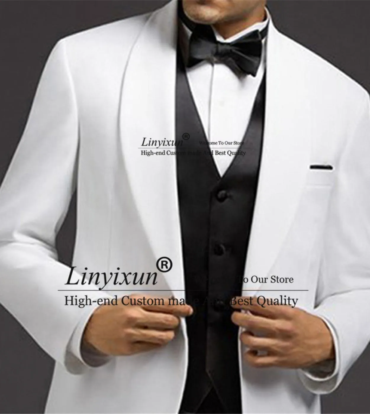 Moda Uomo Bianco Abiti da sposa Sposo Smoking Slim Fit Groomsmen Blazer Party Prom 3 pezzi Giacca Gilet Pantaloni Set Costume
