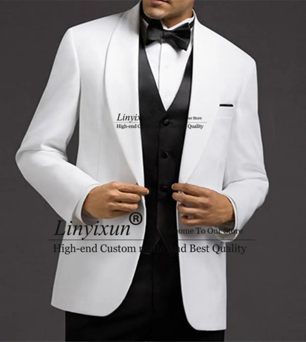 Moda Uomo Bianco Abiti da sposa Sposo Smoking Slim Fit Groomsmen Blazer Party Prom 3 pezzi Giacca Gilet Pantaloni Set Costume