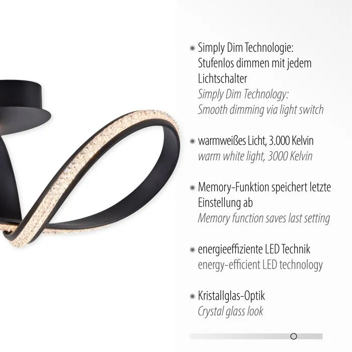 Paul Neuhaus BRILLA Plafoniera LED Nero, 1-Luce