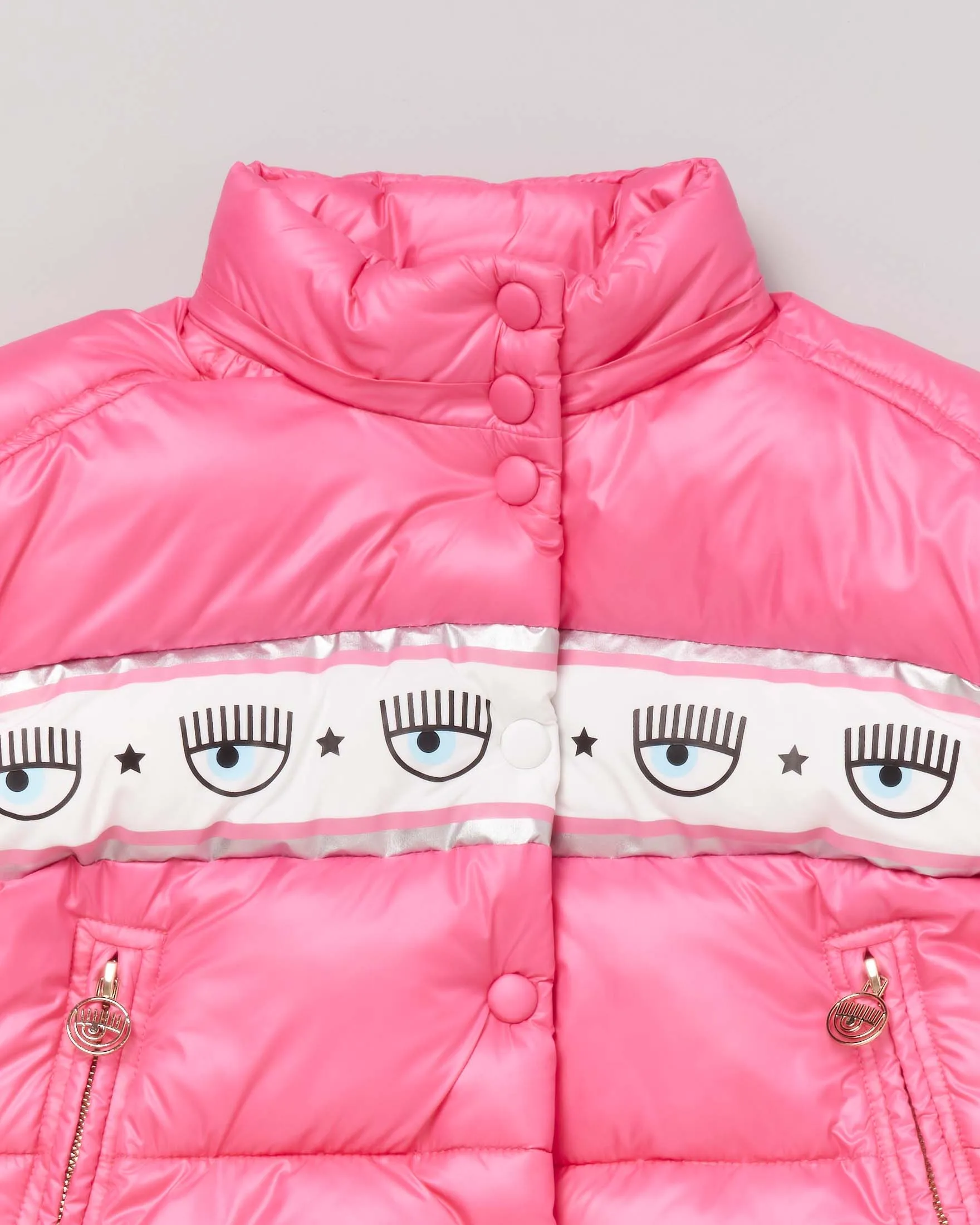Piumino rosa con cappuccio staccabile e fascia porta logo eyestar 4-6 anni