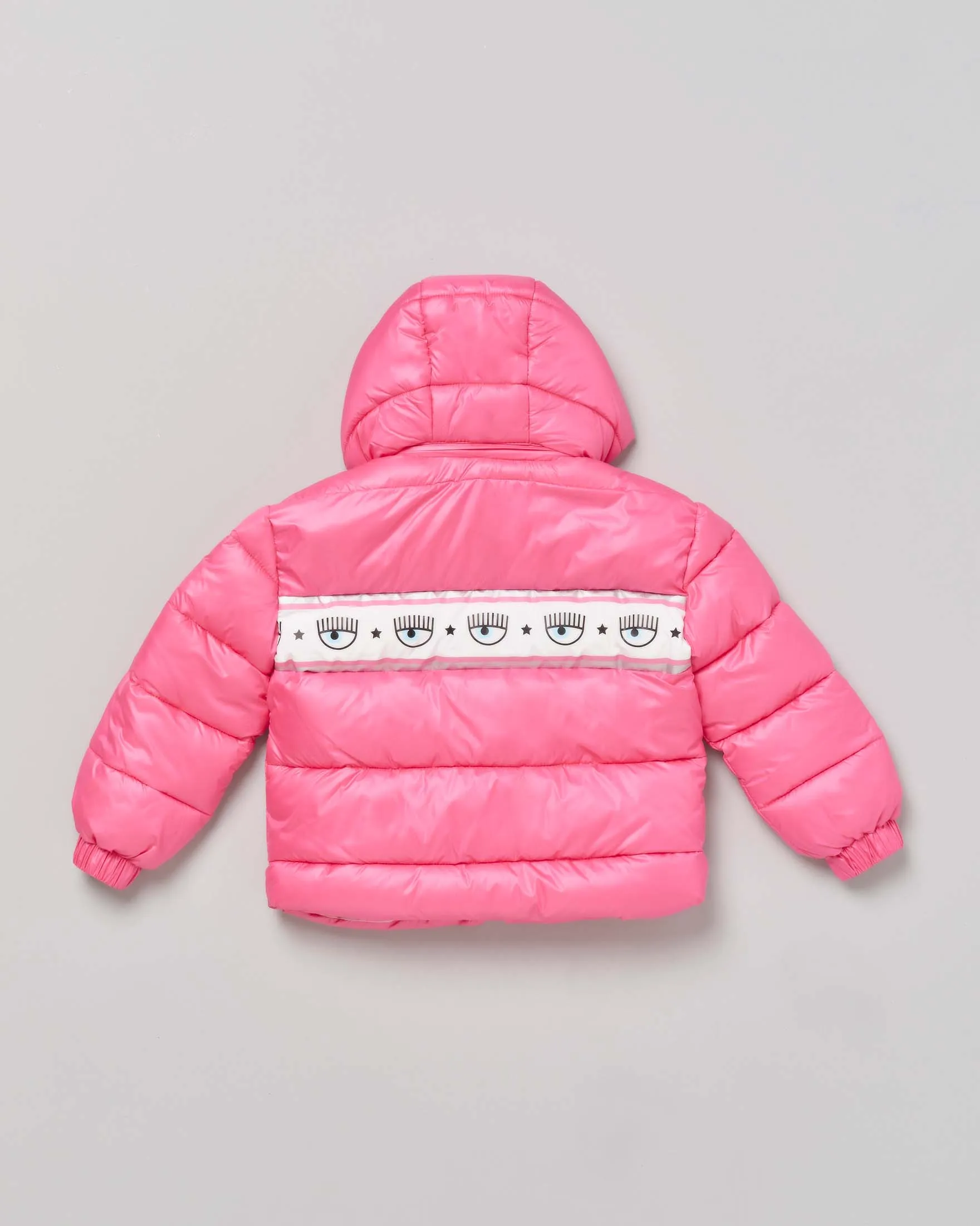 Piumino rosa con cappuccio staccabile e fascia porta logo eyestar 4-6 anni