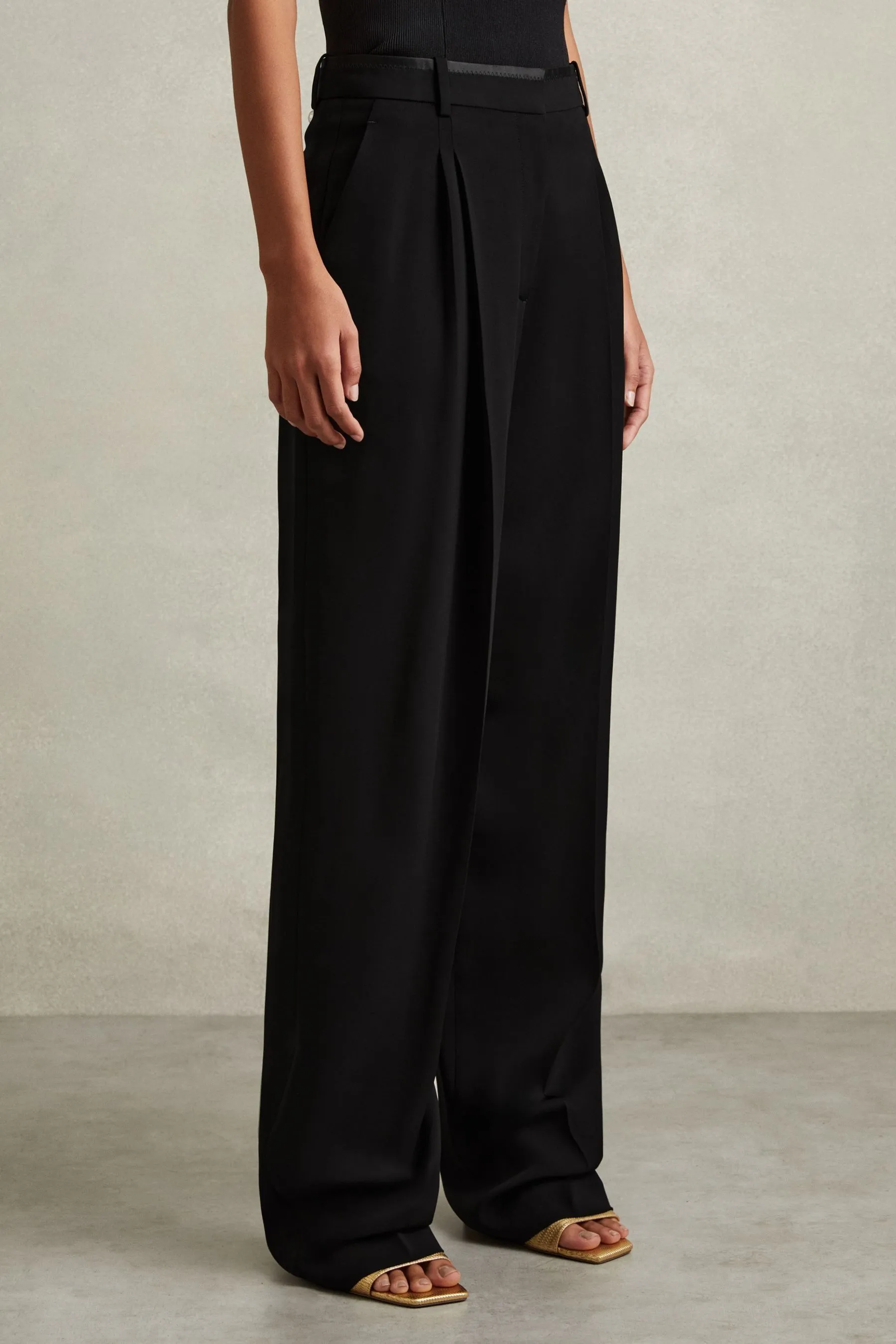 Reiss Lydia Double Pleat Wide Leg Tux Trousers    