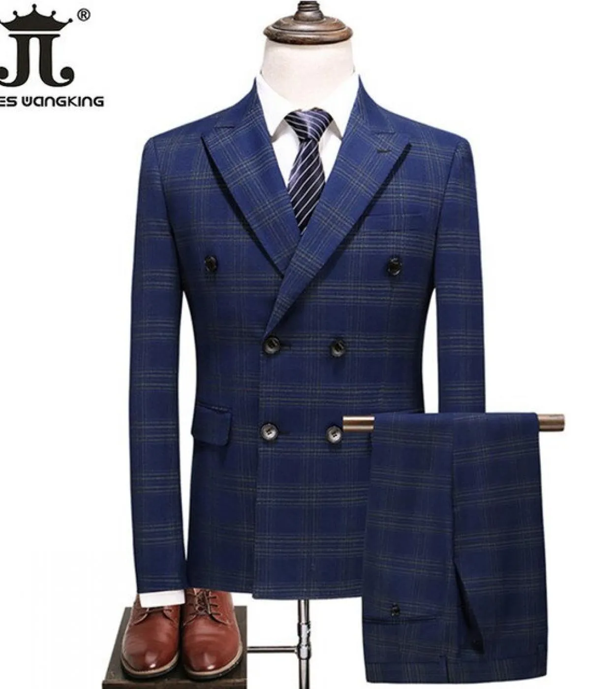 S 5xl Giacca Gilet Pantaloni  High End Business Lattice Doppio Petto Abito da Uomo 3 Pezzi Set Sposo Abito da Sposa Formale Sui