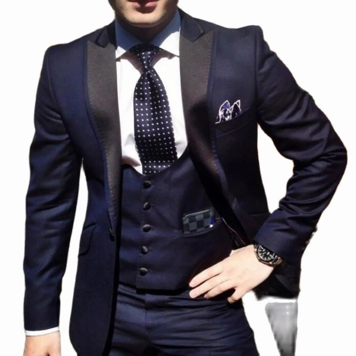 Smoking da sposo blu navy 3 pezzi uomo moda abiti con risvolto con visiera gilet personalizzato set maschile giacca pantaloni co