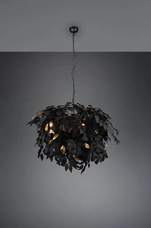Sospensione Decorativa Foglie Lavabili Leavy Nero e Oro Trio Lighting