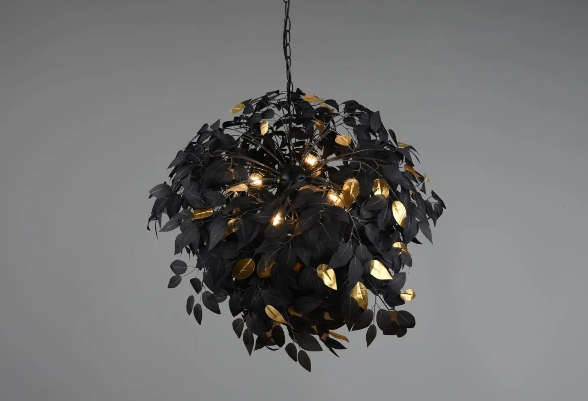 Sospensione Decorativa Foglie Lavabili Leavy Nero e Oro Trio Lighting