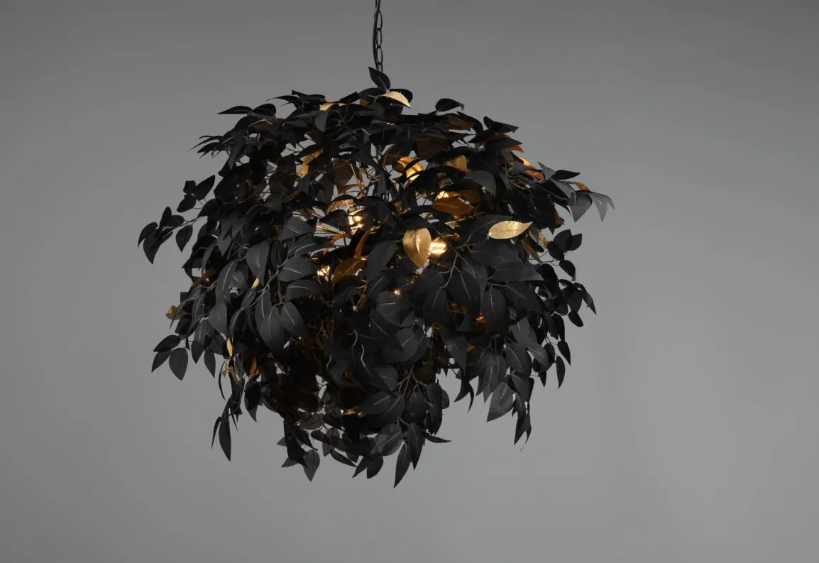 Sospensione Decorativa Foglie Lavabili Leavy Nero e Oro Trio Lighting
