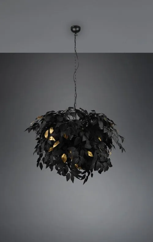 Sospensione Decorativa Foglie Lavabili Leavy Nero e Oro Trio Lighting