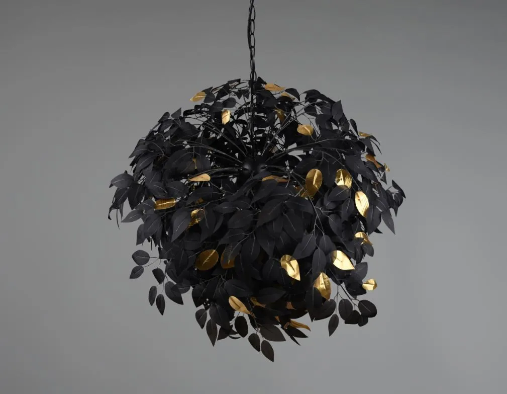 Sospensione Decorativa Foglie Lavabili Leavy Nero e Oro Trio Lighting