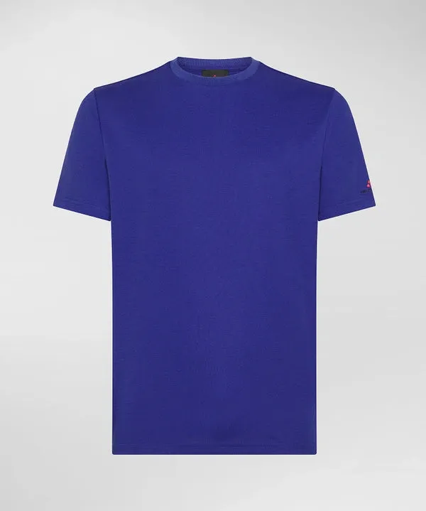 Stretch T-Shirt in Cotton and Silk / Bluette