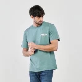 T-shirt azzurra in cotone con stampa logo e maniche corte