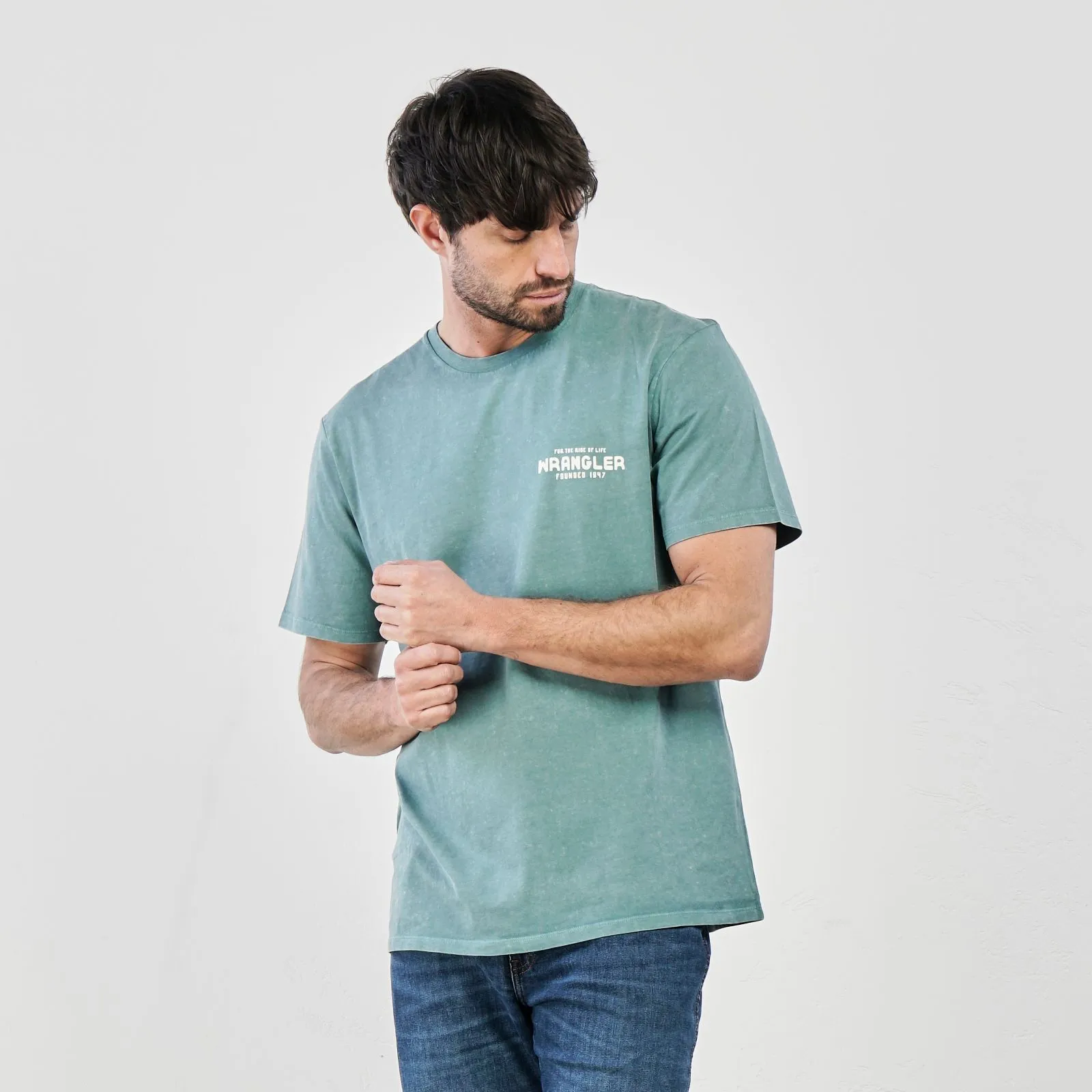 T-shirt azzurra in cotone con stampa logo e maniche corte