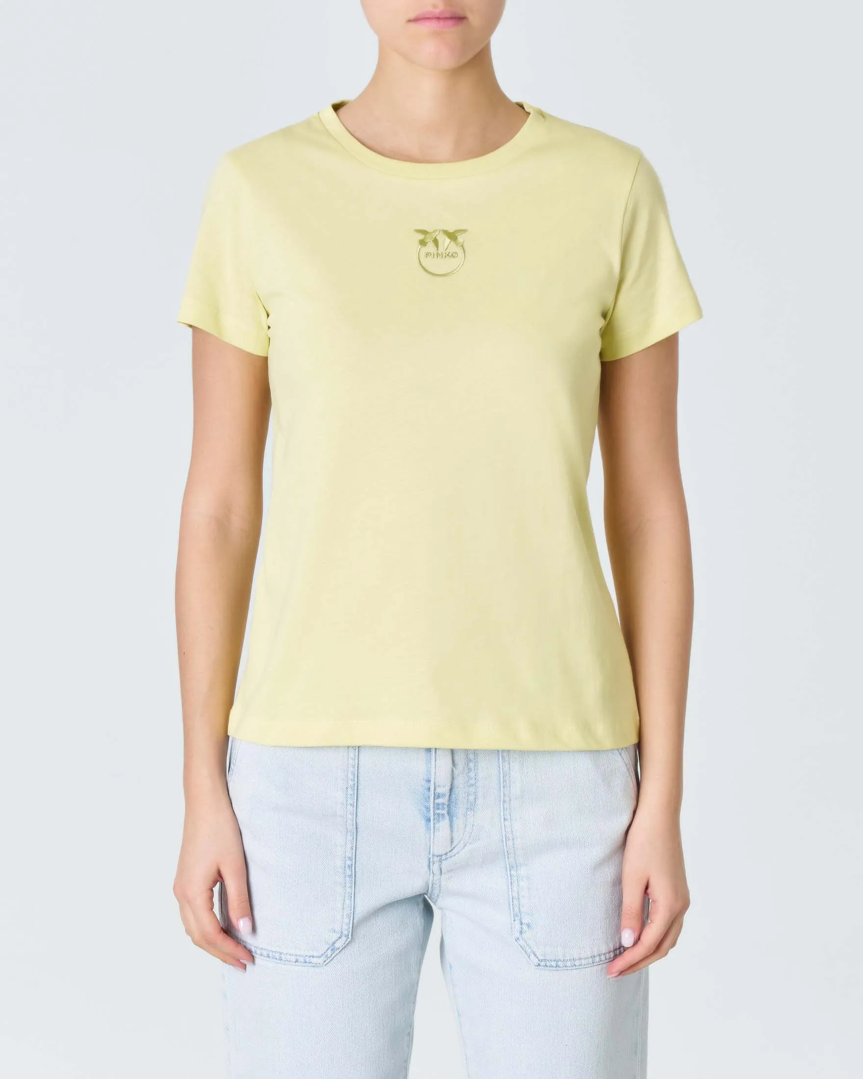 T-shirt color lime slim-fit in puro cotone con logo Love Birds frontale ricamato in tono