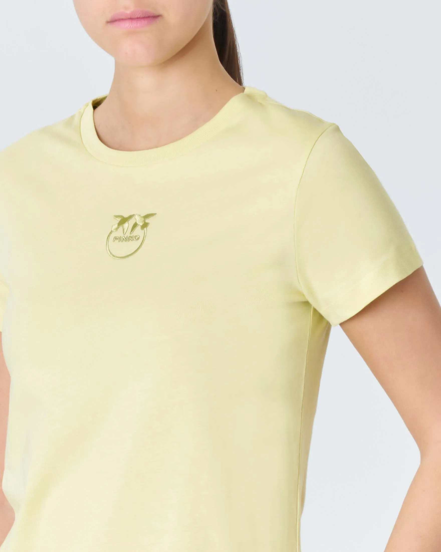 T-shirt color lime slim-fit in puro cotone con logo Love Birds frontale ricamato in tono