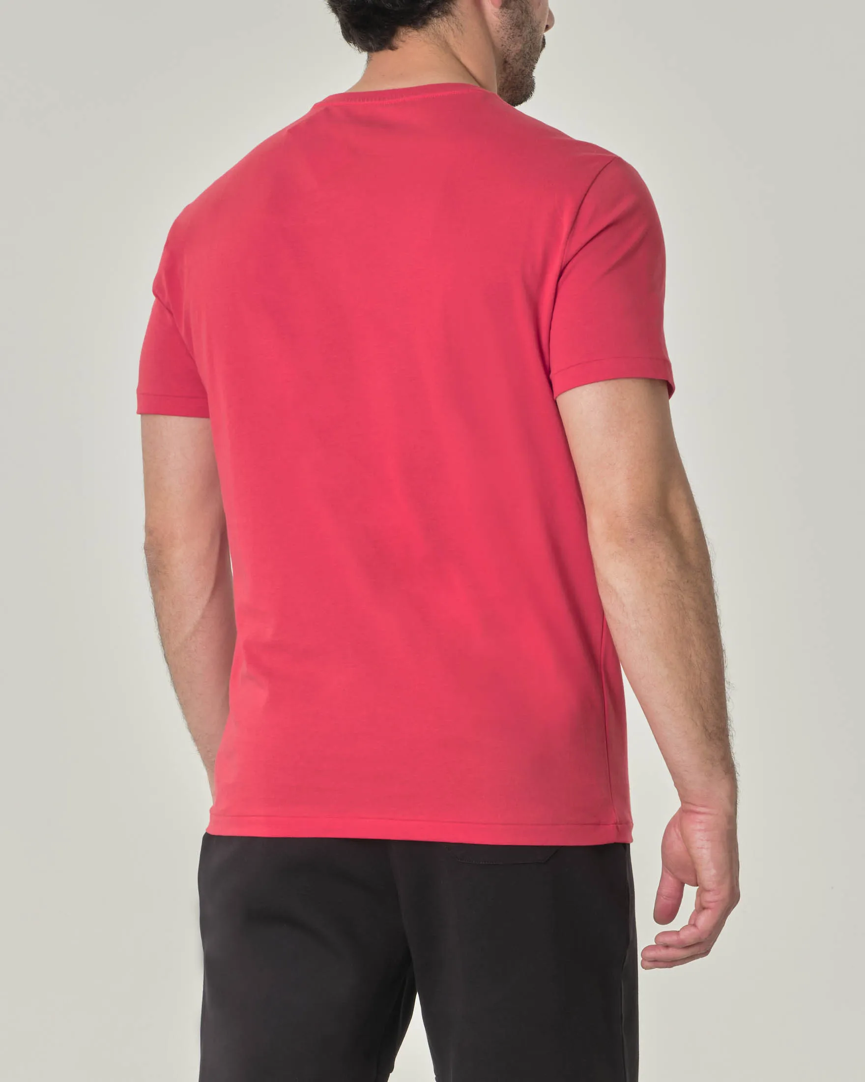 T-shirt corallo mezza manica custom slim-fit con logo pony celeste