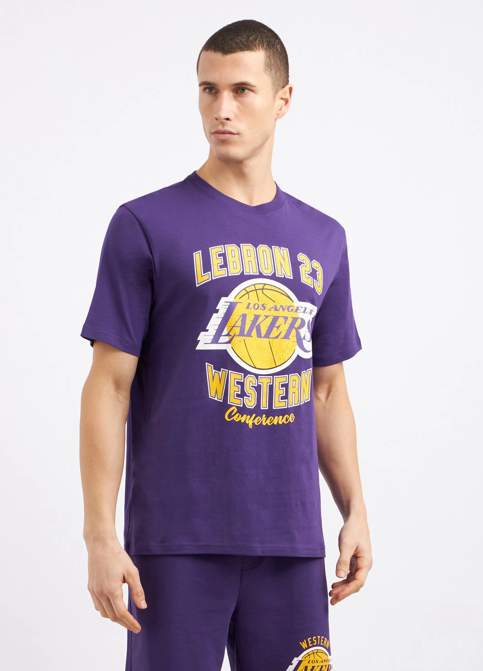 T-shirt girocollo in puro cotone con stampa uomo