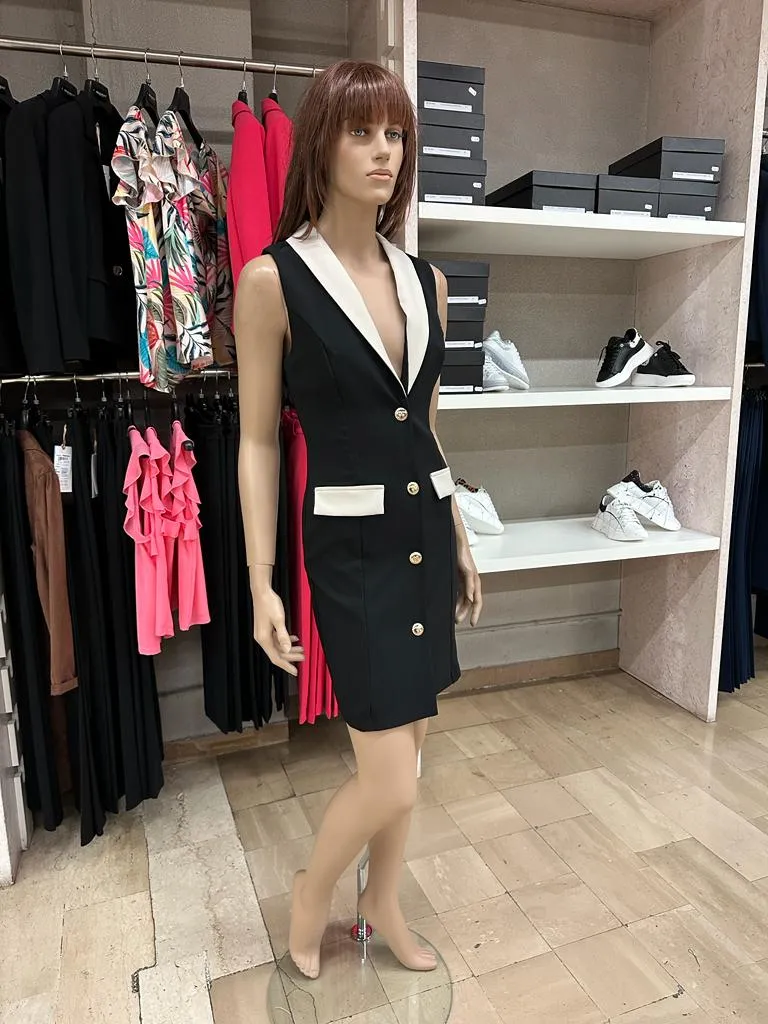 Tubino RINASCIMENTO smanicato con chiusura a bottoni centrali color Oro, inserti nel Beige, sfruttabile anche come gilet su base
