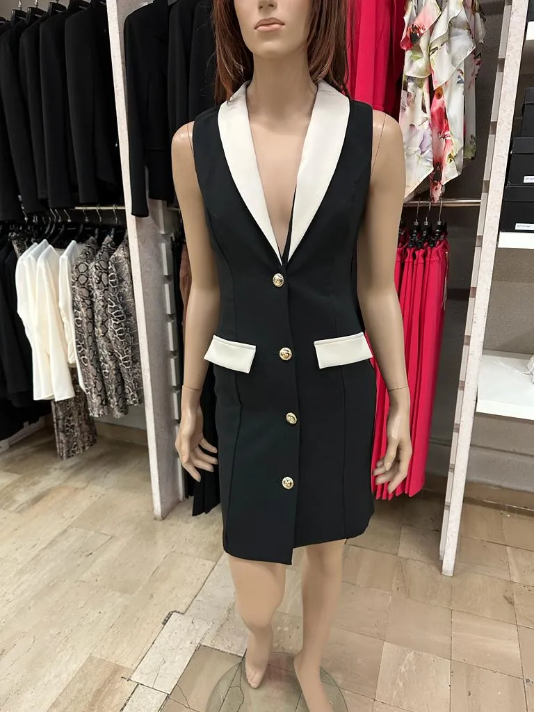 Tubino RINASCIMENTO smanicato con chiusura a bottoni centrali color Oro, inserti nel Beige, sfruttabile anche come gilet su base