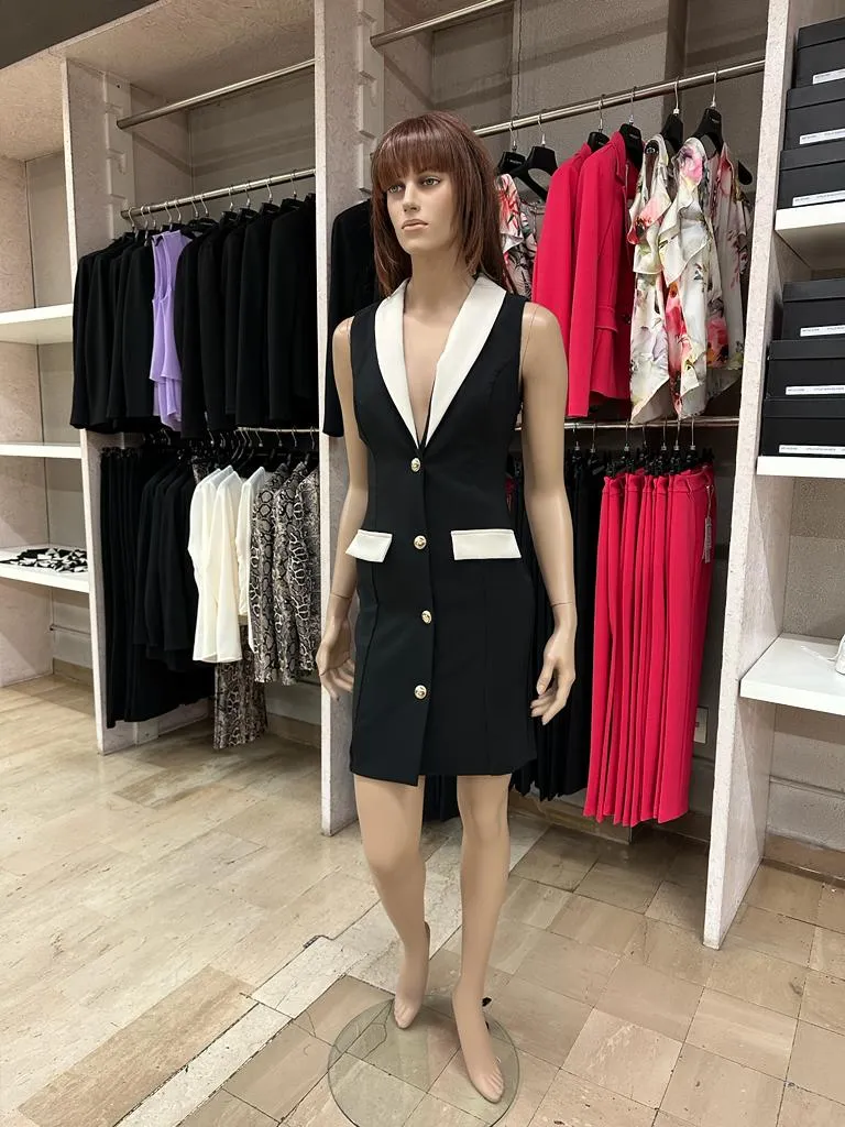 Tubino RINASCIMENTO smanicato con chiusura a bottoni centrali color Oro, inserti nel Beige, sfruttabile anche come gilet su base