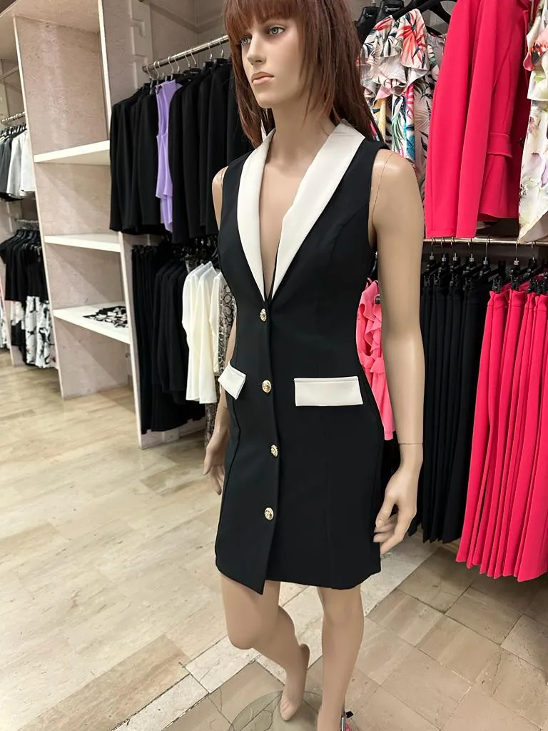 Tubino RINASCIMENTO smanicato con chiusura a bottoni centrali color Oro, inserti nel Beige, sfruttabile anche come gilet su base