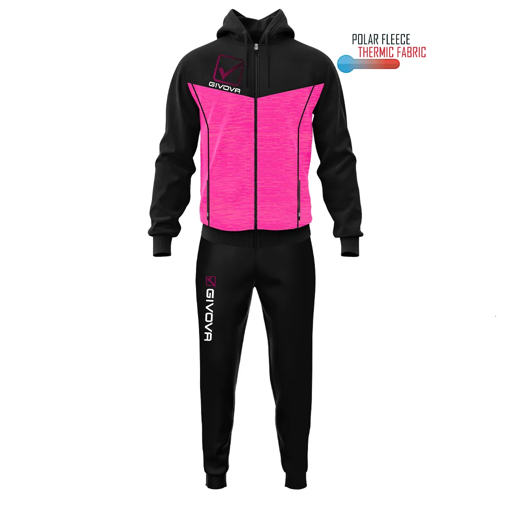 Tuta Givova cotone Garzata con cappuccio colore Rosafluo/Nero